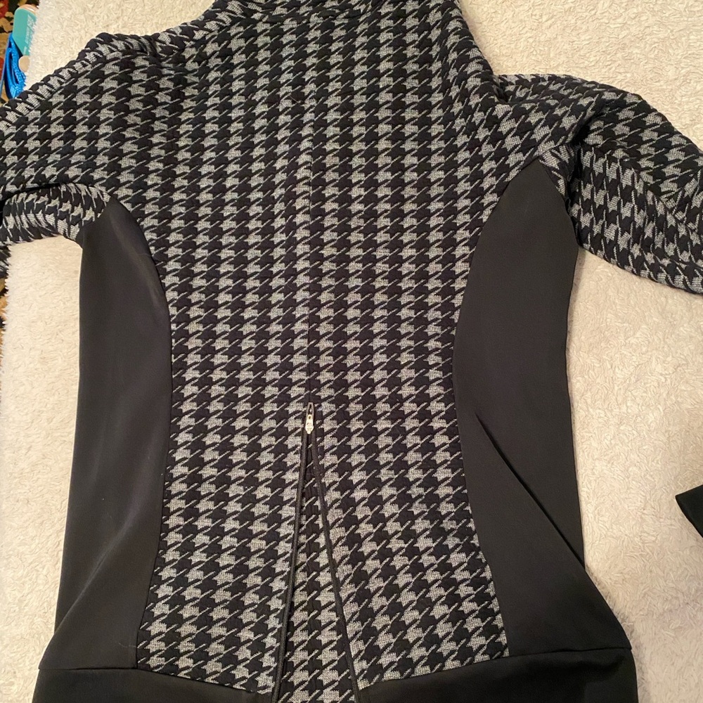 ADIDAS RUNNING CLIMALITE Black & Gray Houndstooth Hoody WITH back slit zipper